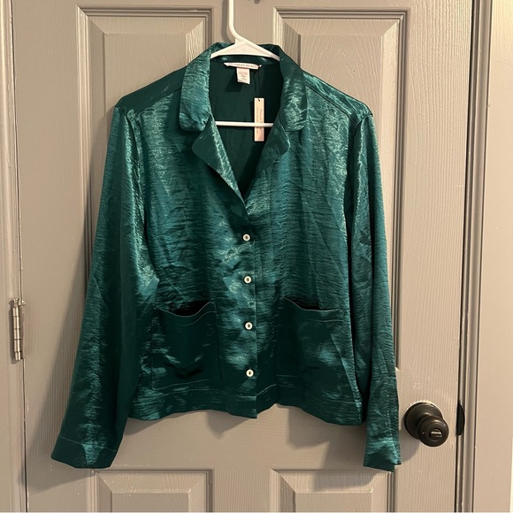 Victoria's Secret Rich Teal Green pajama Blouse Top - Picture 3 of 5